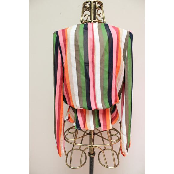 Reformation Camilla Striped Colorful Ruffle Peplum Low Cut Top Blouse Medium - Picture 4 of 5